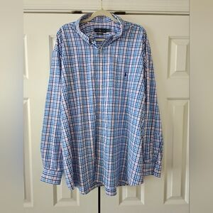 Ralph Lauren Performance Shirt Men's 3XB Blue Pink Plaid Long Sleeve Button-Down